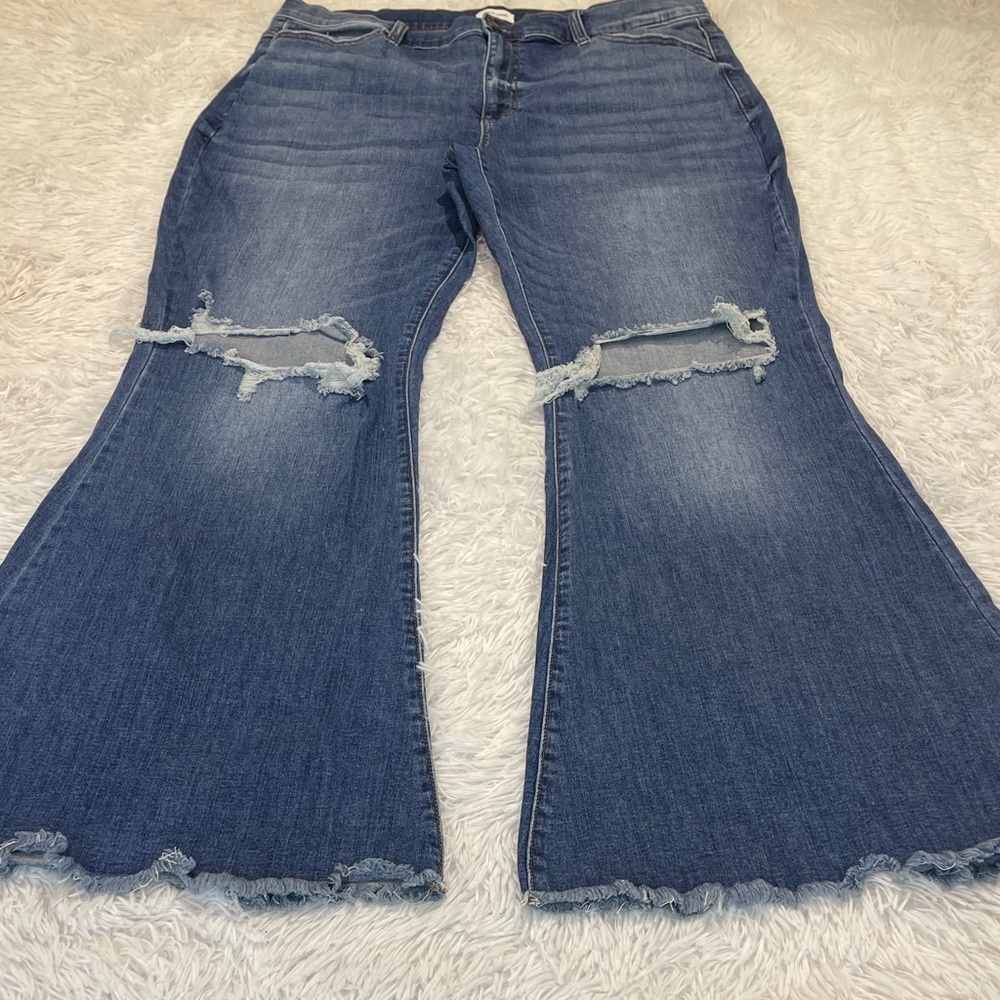 Sneak Peek Distressed Blue Flare Jeans